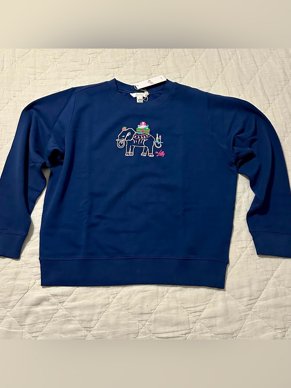 Lilly Pulitzer Ballard Ling Sleeve Sweatshirt in Low Tide Navy Holiday Elephant